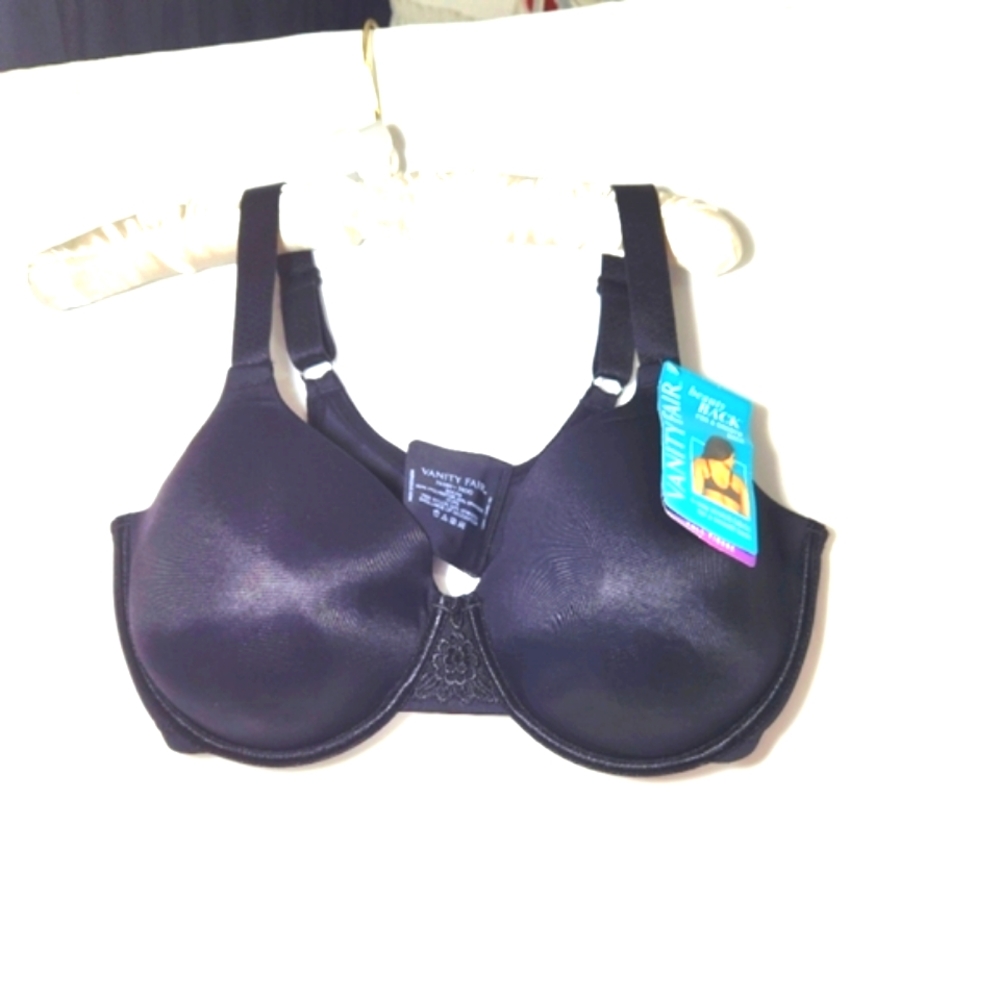 VANITY FAIR FULL FIGURE 4 WAY STRETCH FRABRIC FOR A SMOOTH BACK BLK BRA SZ 38DD